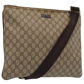 Borsa a spalla GUCCI GG Supreme in PVC pelle beige argento 201446 Auth 85724