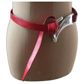 Roter und silberner Leder 'fish hook' Gürtel. - Tiffany & Co