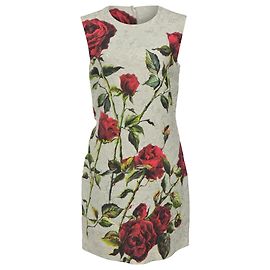 Abito shift mini con stampa di rose Dolce & Gabbana in cotone bianco