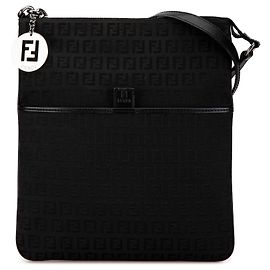 Borsa a tracolla in tela Zucchino nera di Fendi