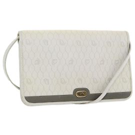 Bolso de hombro de lona de panal Christian Dior en cuero PVC blanco y dorado Auth 85691