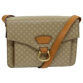 Céline CELINE Macadam Canvas Schultertasche Beige Gold Auth 86227