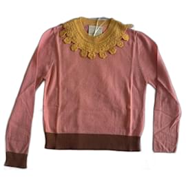 Pull STELLA PARDO X ANTHROPOLOGIE en laine rose jaune et moka - Autre Marque