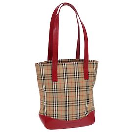 Borsa tote Burberry Nova Check in tela e pelle beige oro rosso Auth 86159