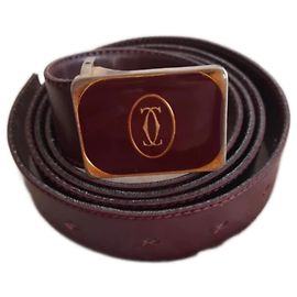 Cinto Cartier Vermelho Escuro Couro Dourado 75 cm