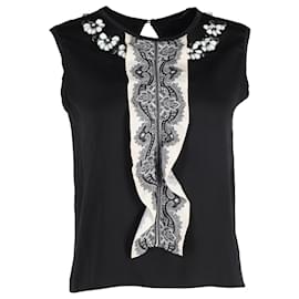 Top sin mangas adornado en seda negra Etro