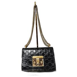 Bolso de hombro pequeño con candado de cuero Guccissima negro