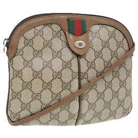 Borsa a spalla GUCCI GG Canvas Web Sherry Line PVC Beige Oro 68.02.047 Auth 86305