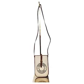 Borsa a tracolla in tela e pelle di vitello Burberry England, marrone/crema