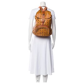 MCM Vintage Logo Druck beschichteter Canvas-Rucksack Cognac