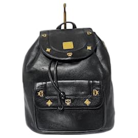 MCM Sac à dos en cuir vintage à cordon noir