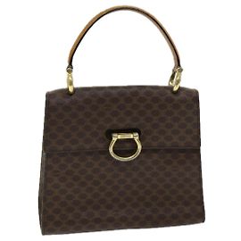 Céline Borsa a mano in tela Macadam CELINE in pelle PVC marrone oro Auth bs16599