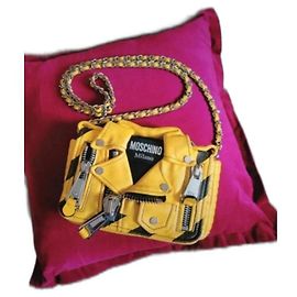Borsa Moschino Biker in pelle gialla e nera