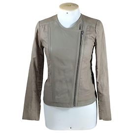 Autre Marque Chaqueta corta Lucky Brand gris de algodón y cuero de cordero talla 38