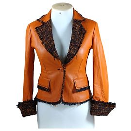 Autre Marque Chaqueta de piel de avestruz naranja Talla S