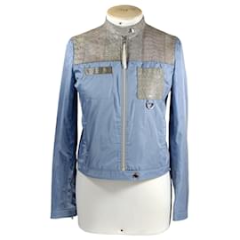 Prada Jacke aus Peyton Leder und Nylon hellblau