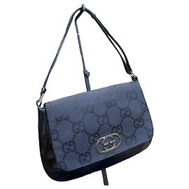Bolso de mano vintage Gucci en lona GG y cuero patentado