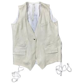 Autre Marque Weißes Lammleder- und Leinen-Gilet von Isaac Sellam aus den frühen 2000er Jahren.