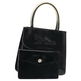 Borsa a mano Salvatore Ferragamo Smalto Nero Oro Auth bs16870