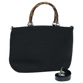 Borsa a mano in tela GUCCI Bamboo 2way Nero Oro 000 1998 0540 Auth ep5246