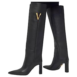 Versace Virtus Kniehohe Lederstiefel Schwarz