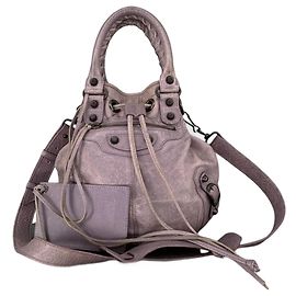 Borsa Balenciaga Pom Pom City in pelle color prugna