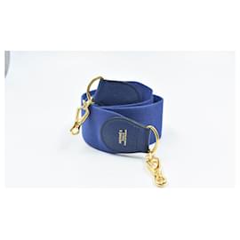Bandoulière Hermès bleu cuir finitions dorées