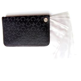 Tarjetero Céline Logo Negro de Lona y Cuero