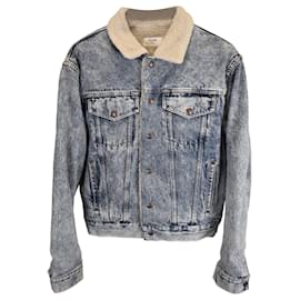 Celine Oversized Shearling-Lined Bleached Denim Jacket in Light Blue Cotton - Céline