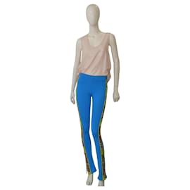 Leggings Off White Athleisure blu con striscia logo lime