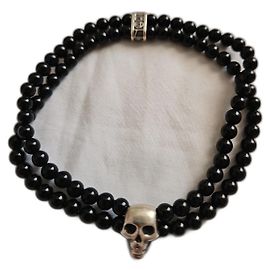 Autre Marque Bracciale a doppia fila di perline Northskull Onice Nero e Argento