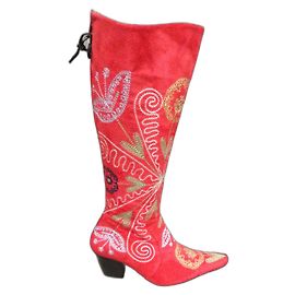 Autre Marque la Bottinière Red Velvet Boots