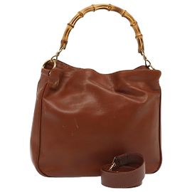 GUCCI Bamboo Handtasche Leder 2-Wege Braun Gold 001 1638 2615 Auth 87155