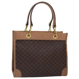 Céline Borsa a mano in tela Macadam CELINE in pelle PVC marrone oro Auth 87901