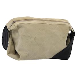 CHANEL Borsa a Spalla Matelassé Suede nylon Beige Nero Argento CC Auth bs16824