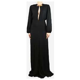 Chloé Abito maxi nero con scollatura a V decorato con gioielli - taglia UK 10