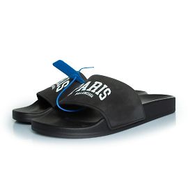 Balenciaga, Poolslide mit Paris-Druck in Schwarz