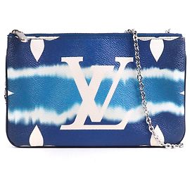 LOUIS VUITTON - Pochette Double Zip Louis Vuitton in tela rivestita Blue Escale