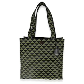 Prada schwarze grüne Jacquard Triangolo-Symbol Einkaufstasche