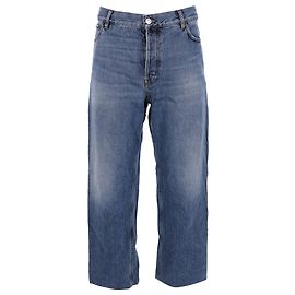 Pantalones de mezclilla azul de algodón de tiro alto, corte regular 3/4 de Balenciaga