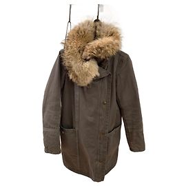 Parka Yves Salomon Taupe de Algodón y Piel