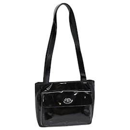 CHANEL COCO Schultertasche aus Lackleder Schwarz Silber CC Auth yk14331
