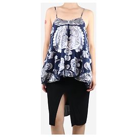 Stella Mc Cartney Dunkelblaues und silbernes Lurex-Top - Größe UK 8