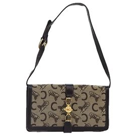Céline BORSO A SPALLA CELINE C Saluki Tela Beige Auth 88426