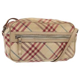 Borsa a spalla Burberry Nova Check Blue Label in tela beige rossa Auth ti1983