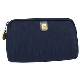 Pochette in tela Trotter Christian Dior blu navy oro Auth bs17208