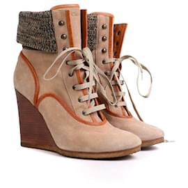 CHLOÉ - Botines de cuña Chloé en ante beige (T40)