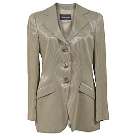 Blazer de um botão com listras em poliéster bege de Giorgio Armani