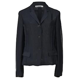 Jil Sander Einreiher mit rohem Saum aus marineblauer Viskose