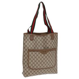 GUCCI GG Supreme Web Sherry Line Tote Bag PVC Beige Rosso 39 02 003 Auth yk14357